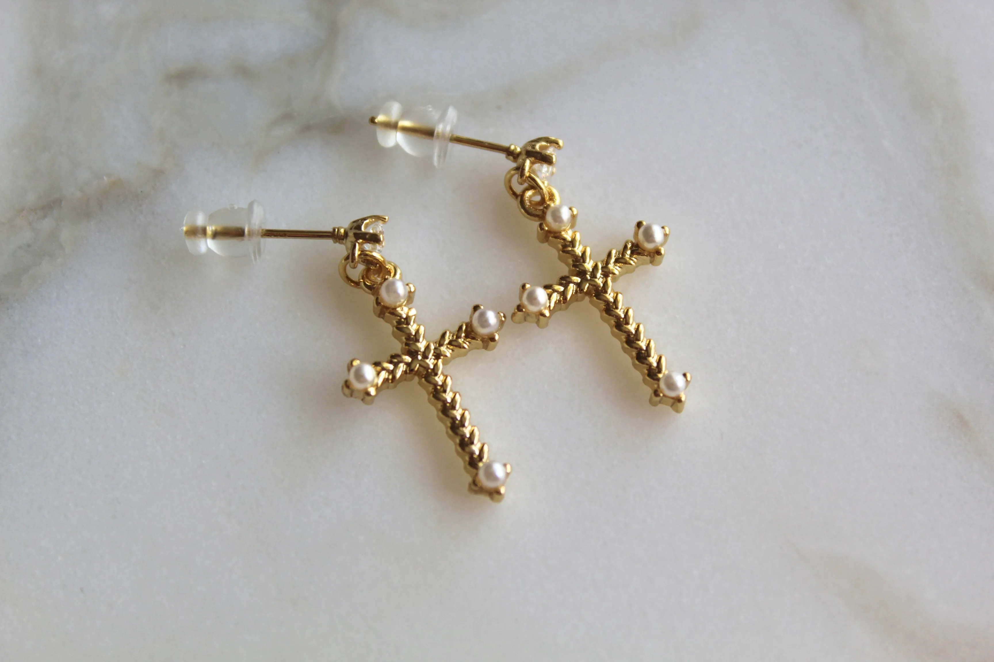 Cross Pearl Earrings