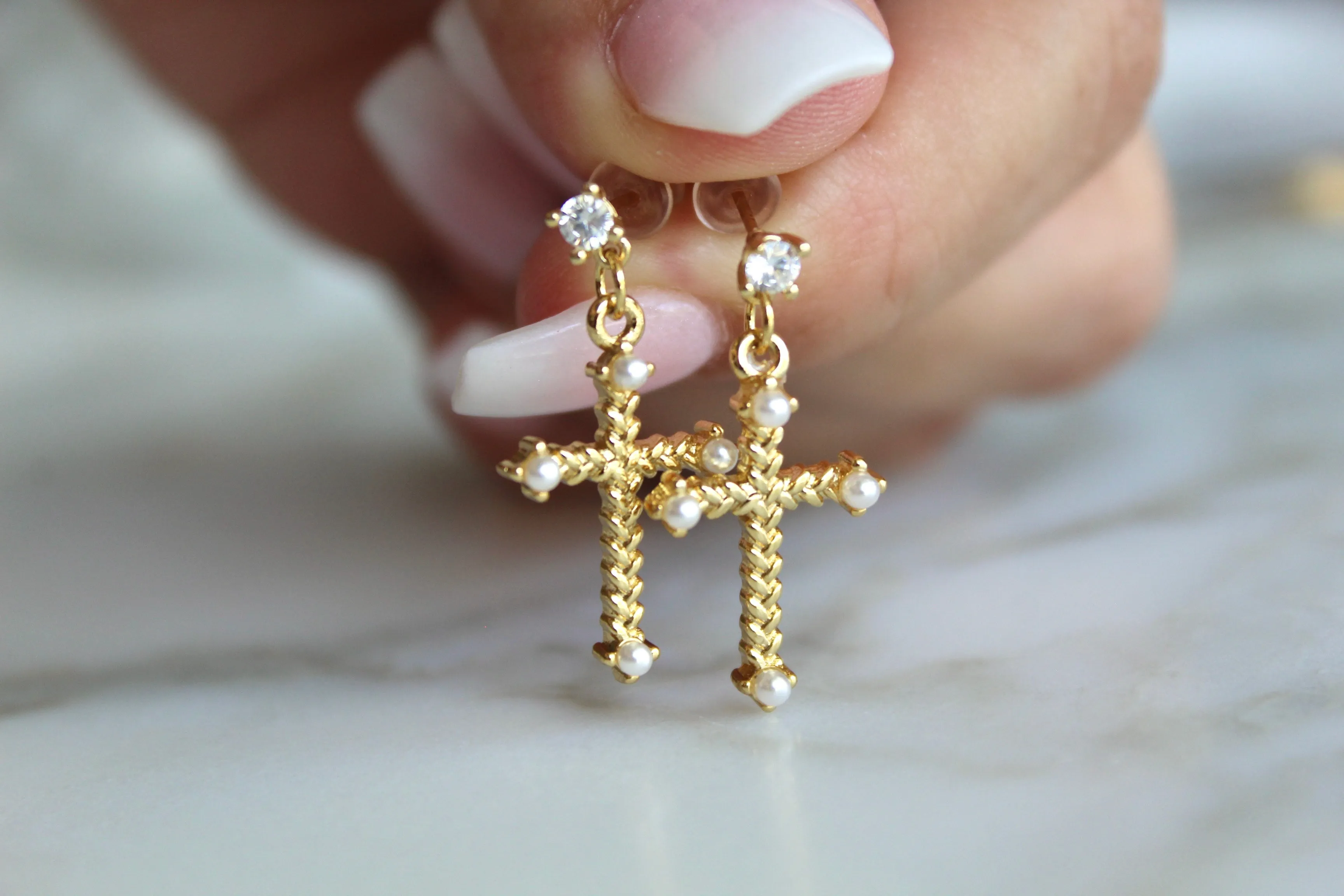 Cross Pearl Earrings