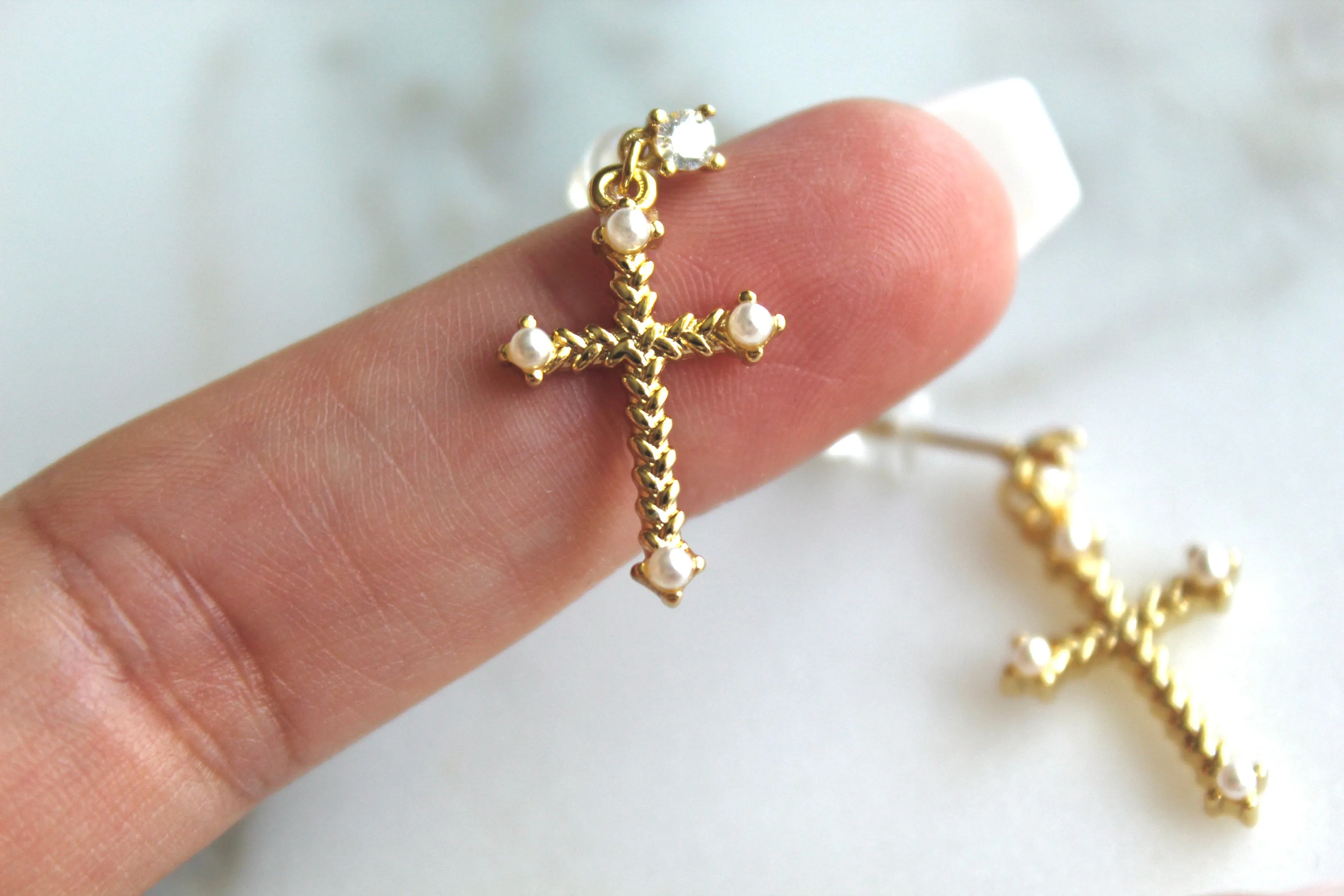 Cross Pearl Earrings