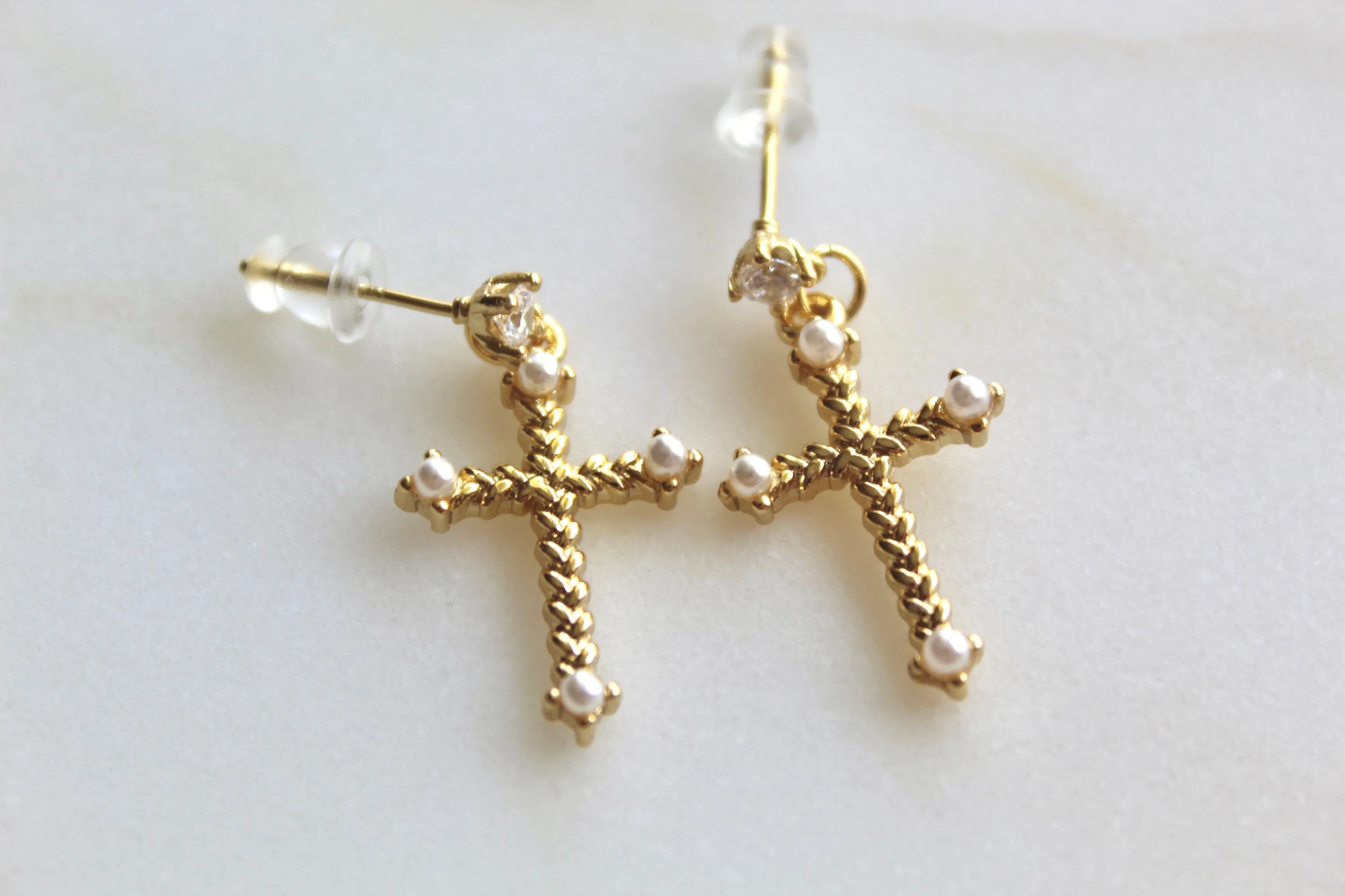 Cross Pearl Earrings