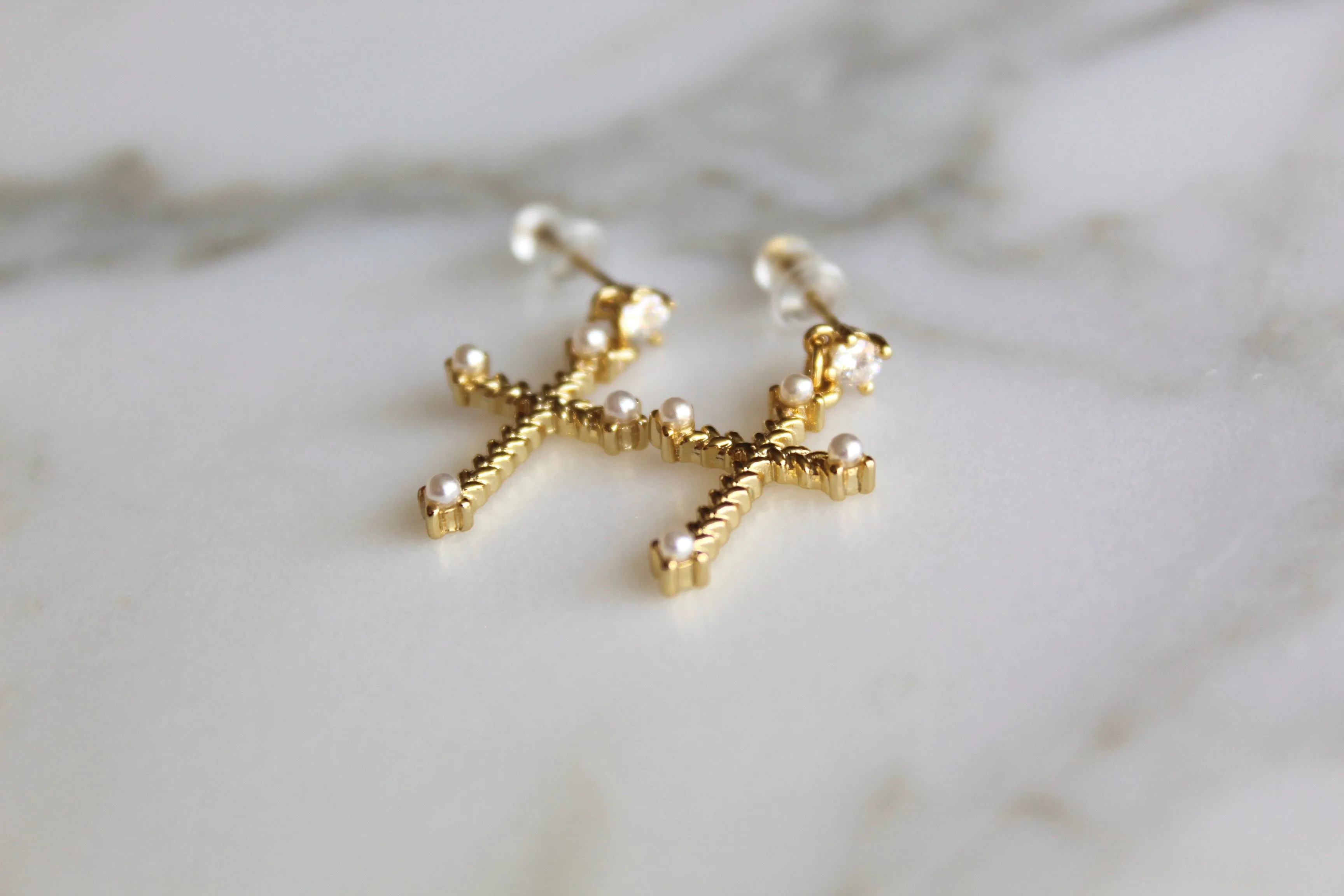 Cross Pearl Earrings