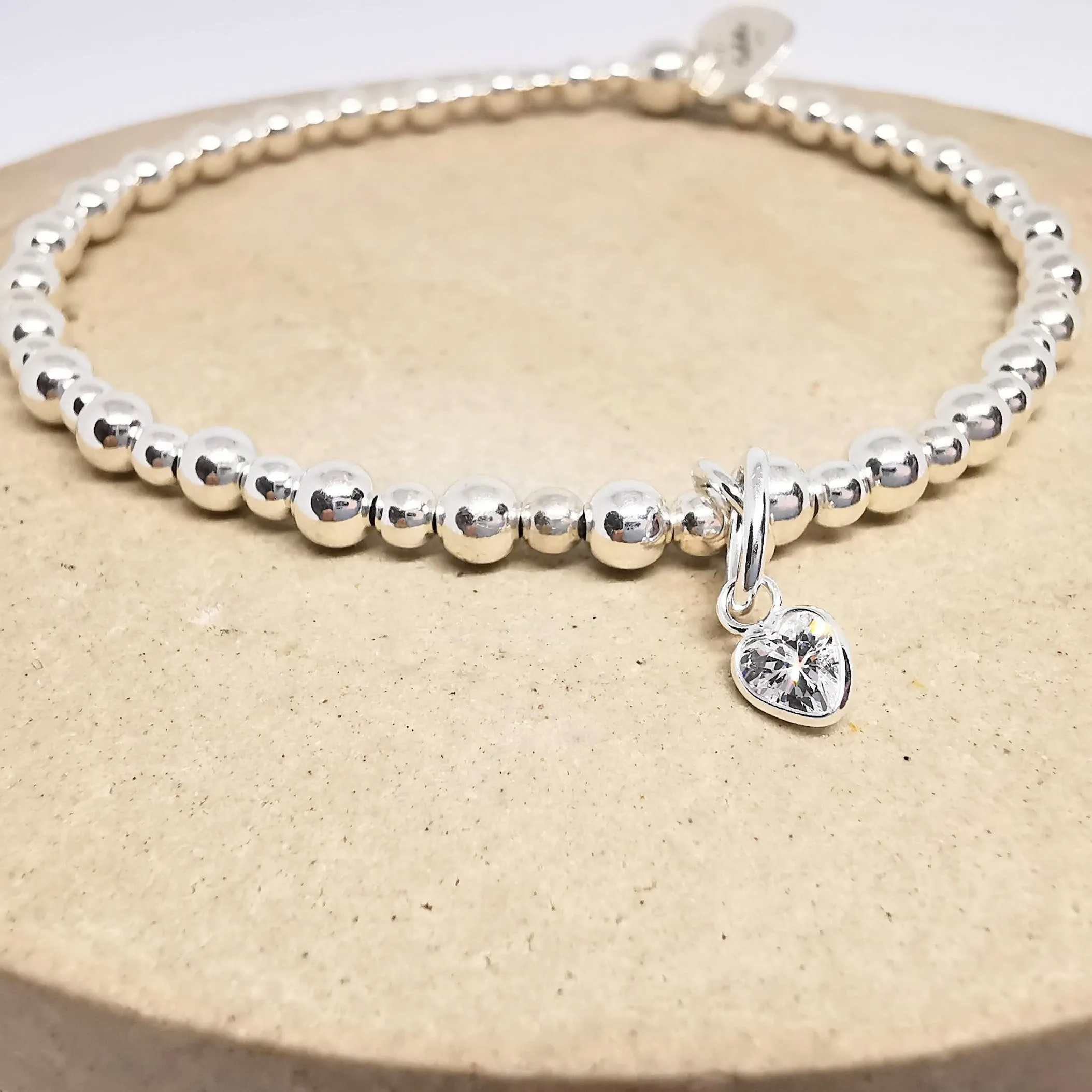 Crystal Heart Beaded Bracelet in Sterling Silver