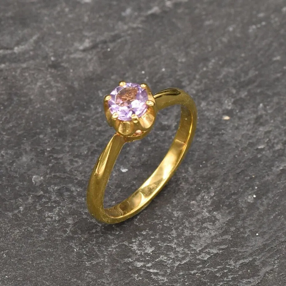 Dainty Amethyst Gold Ring - Natural Amethyst Ring - Minimalist Purple Ring