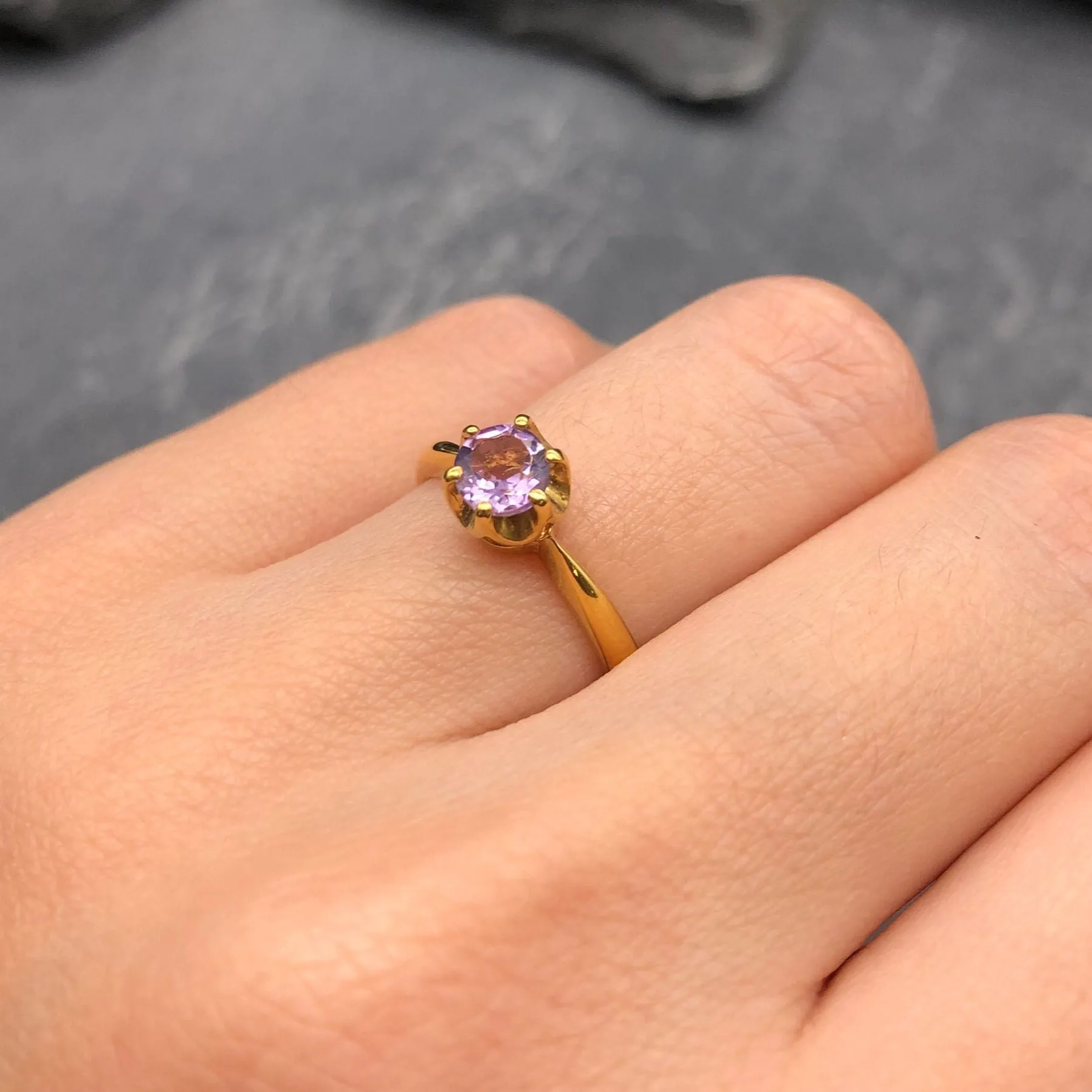 Dainty Amethyst Gold Ring - Natural Amethyst Ring - Minimalist Purple Ring