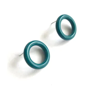 Deep Petrol Teal Donut Stud Earrings