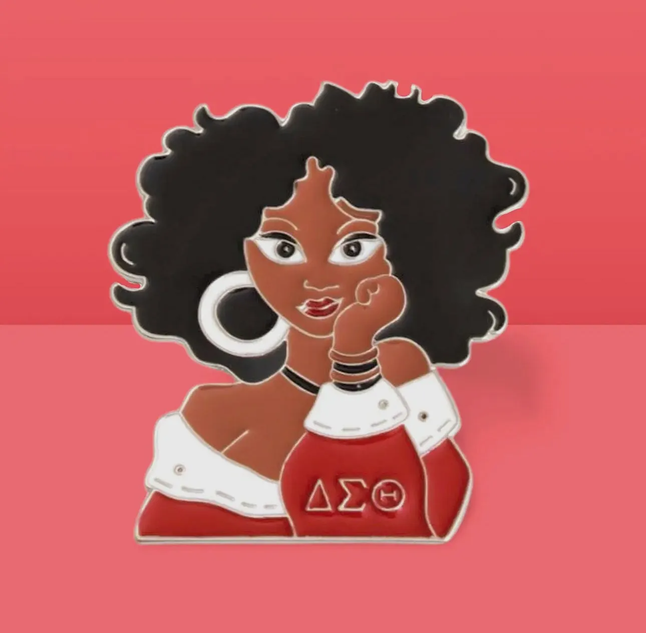 Delta Sigma Theta Inspired Curly Hair Woman Pin Brooch DST