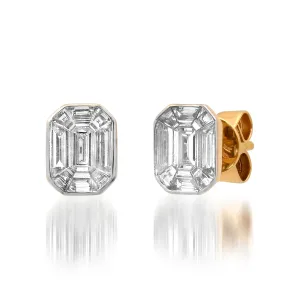 Diamond Illusion Emerald Cut Stud Earrings