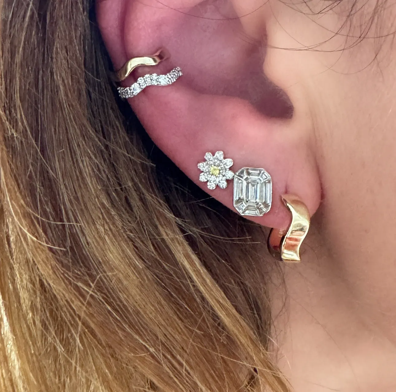 Diamond Illusion Emerald Cut Stud Earrings