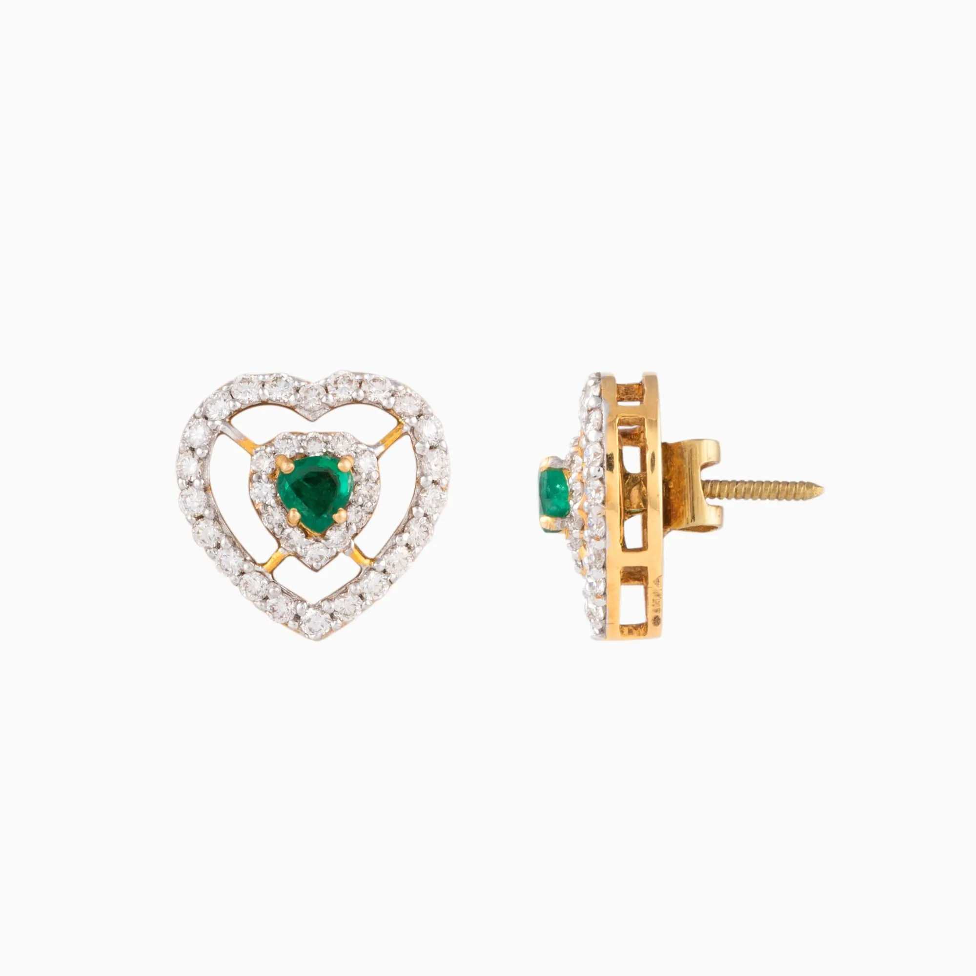 Double Halo Emerald Heart Earrings with Diamonds - WDN844