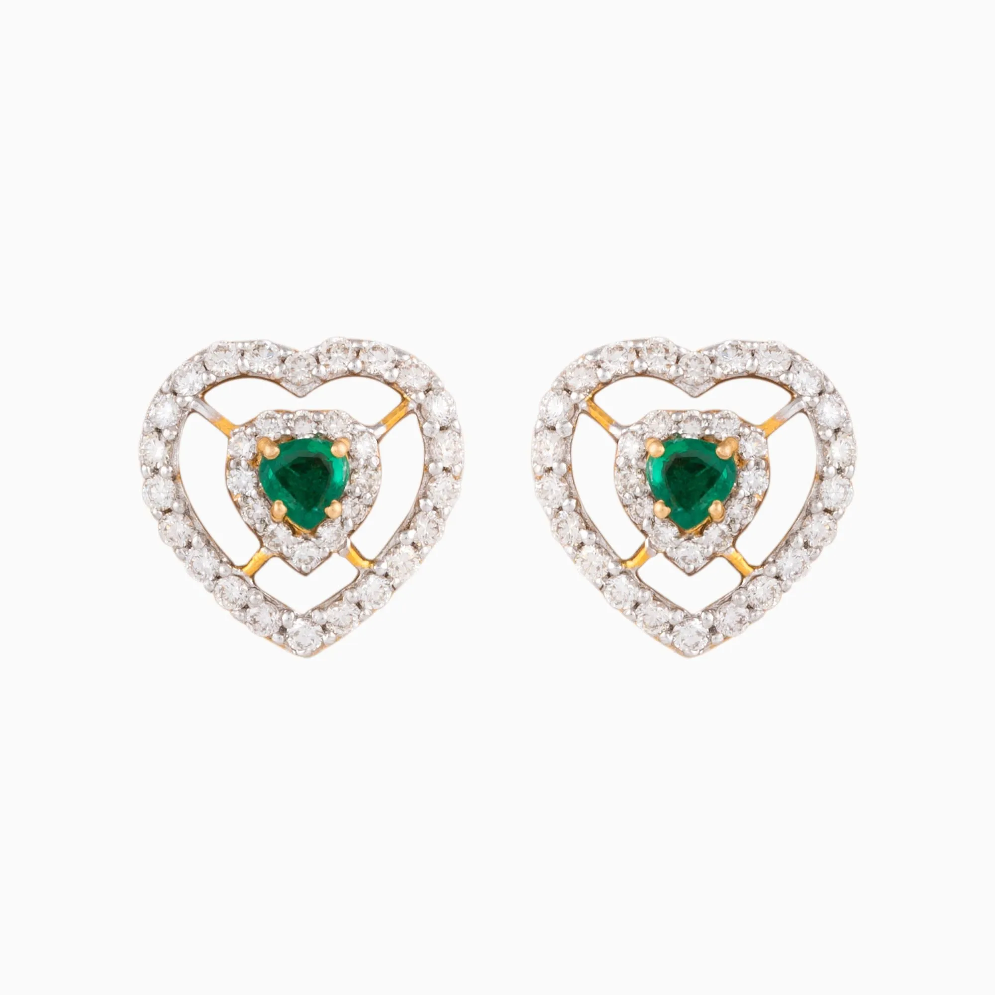 Double Halo Emerald Heart Earrings with Diamonds - WDN844