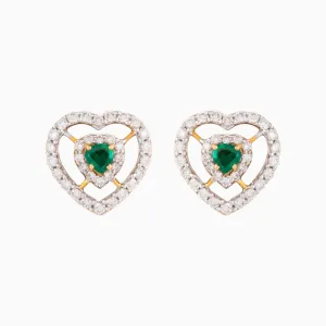 Double Halo Emerald Heart Earrings with Diamonds - WDN844