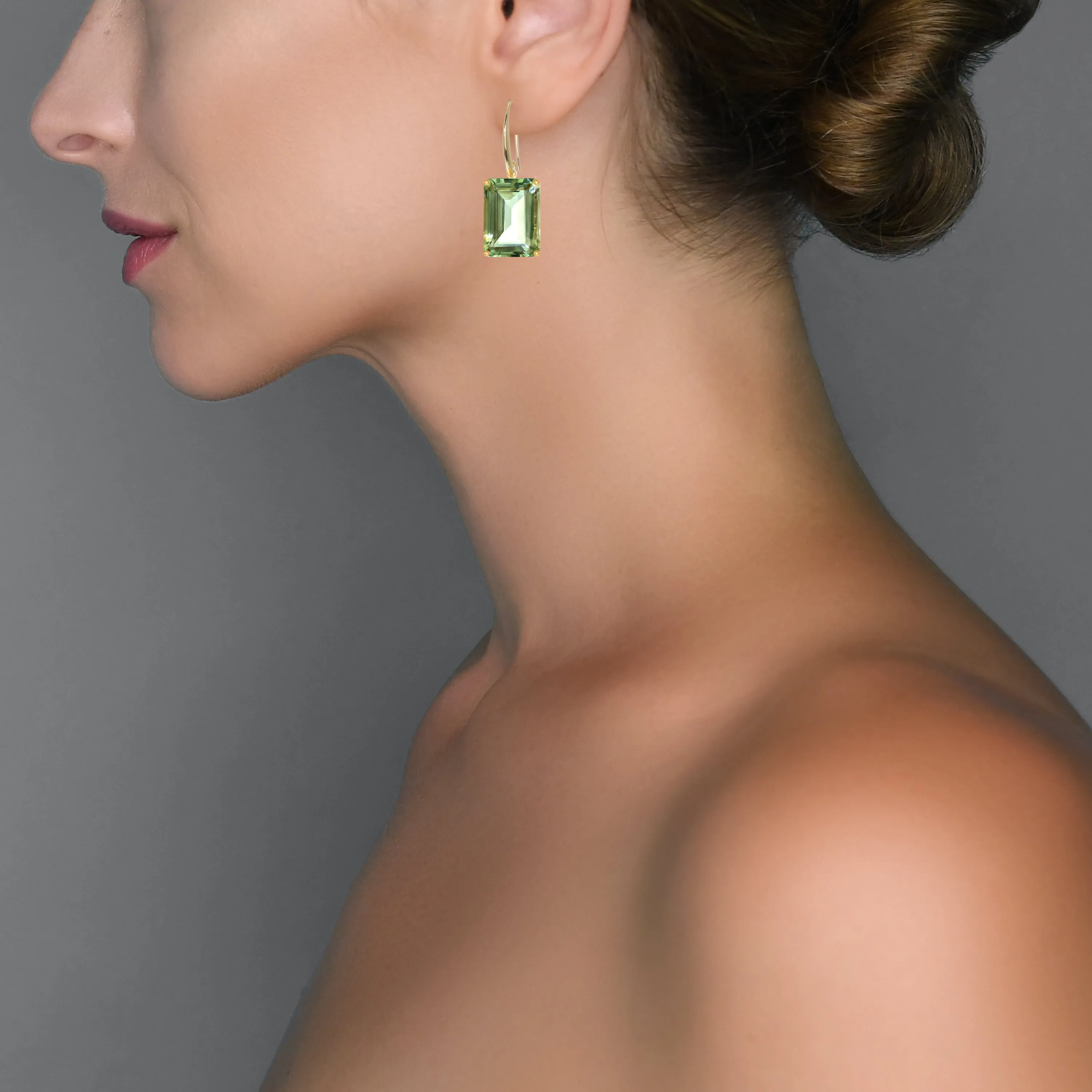 Earrings - Emerald cut Prasiolite drop