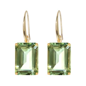 Earrings - Emerald cut Prasiolite drop