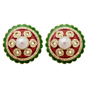 Earrings - Fresh Water Pearl And Diamond (Enamel)