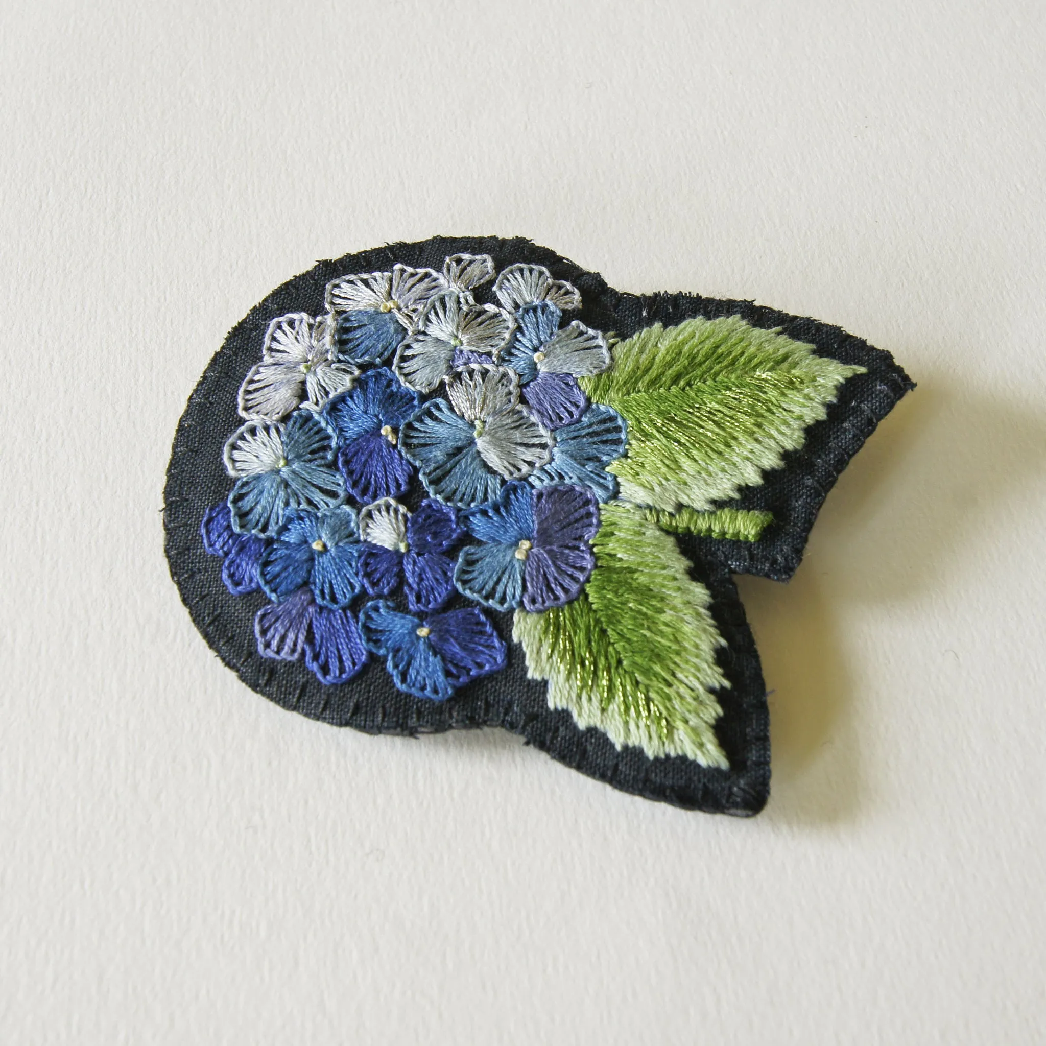 Embroidered hydrangea brooch