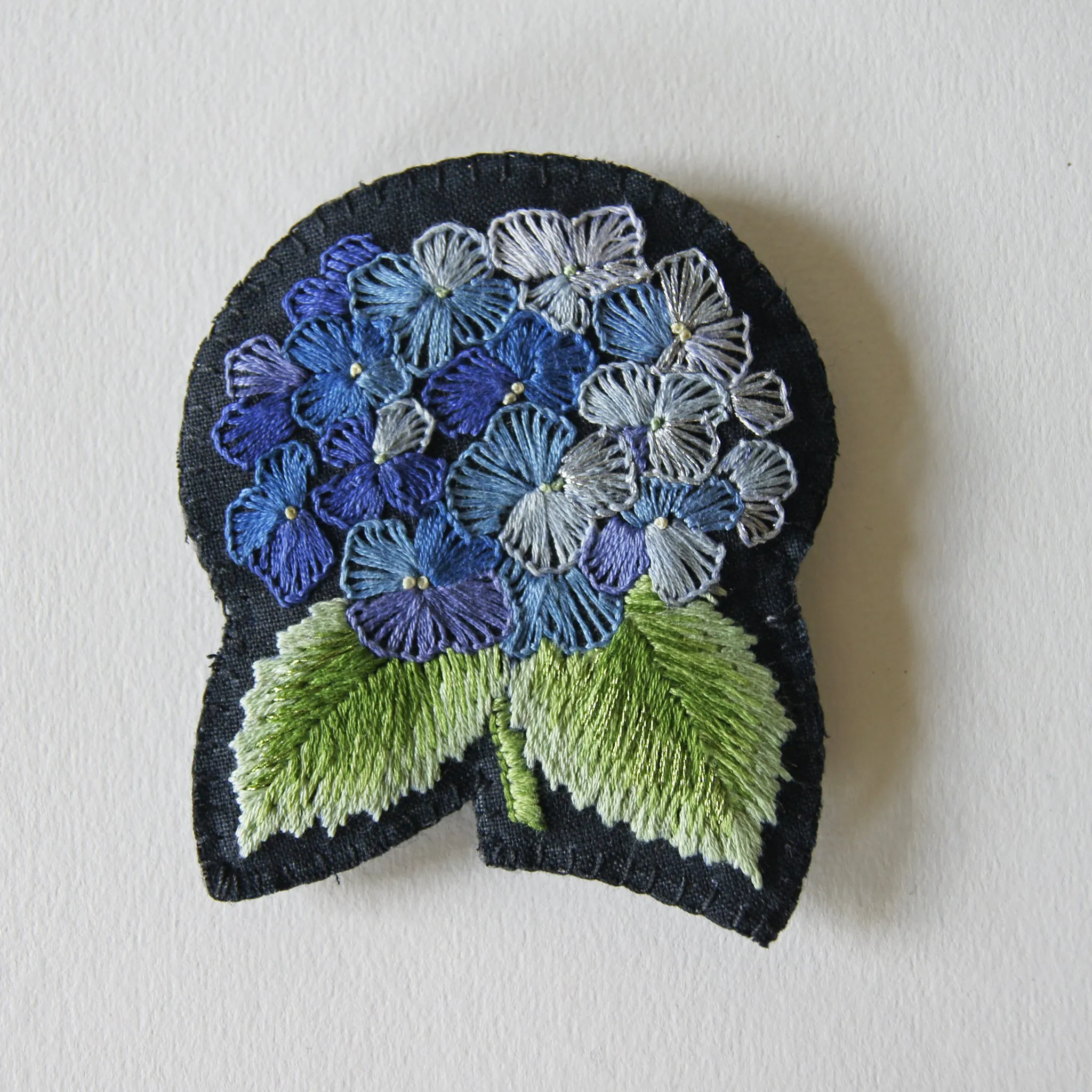 Embroidered hydrangea brooch