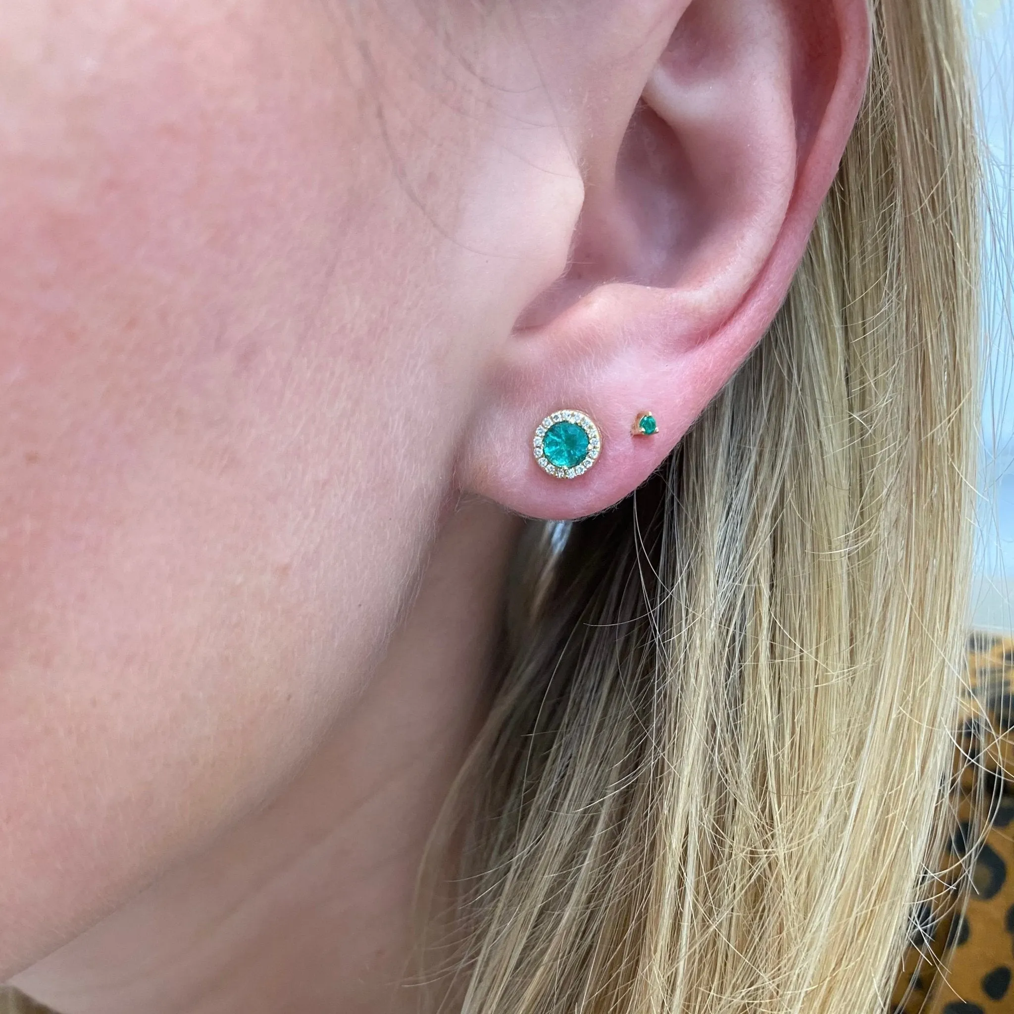 Emerald & Diamond Halo Studs