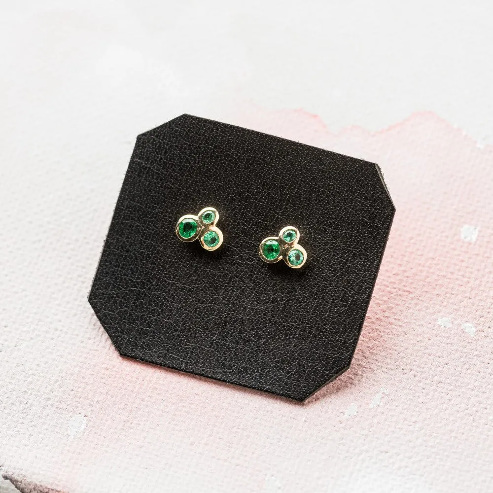 Emerald Bubble Stud Earrings in 14k Gold