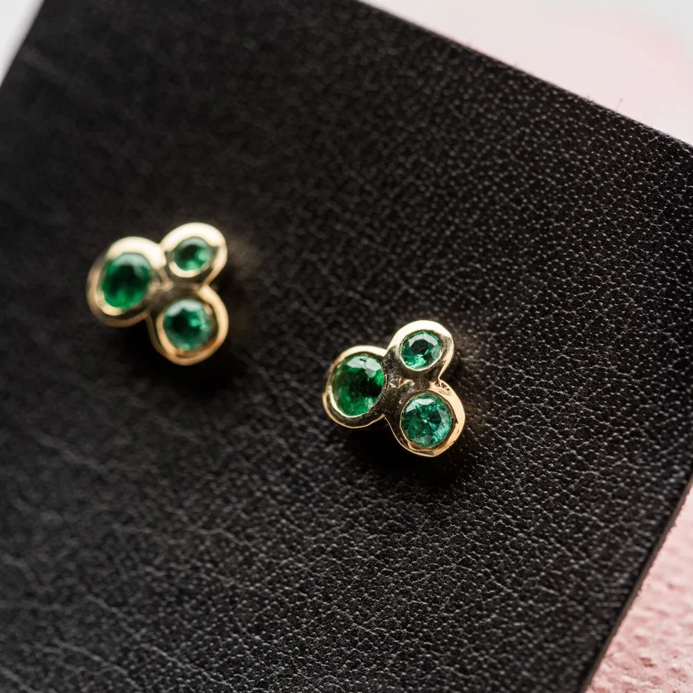 Emerald Bubble Stud Earrings in 14k Gold