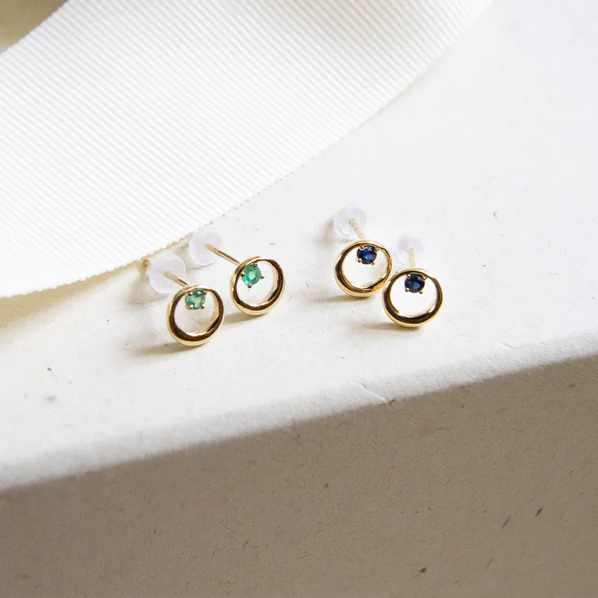 Emerald Circle 10k Gold Studs