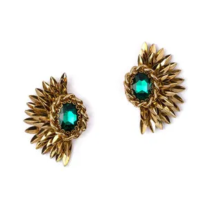 Emerald Crystal and Brass Earrings