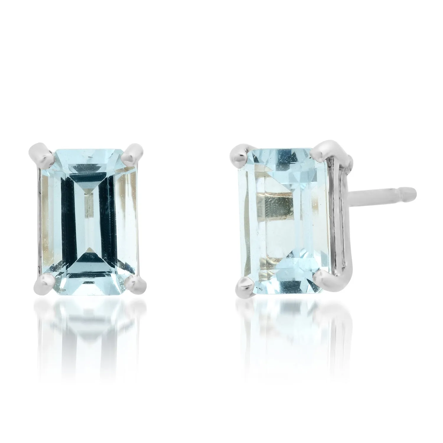 Emerald Cut Aquamarine Sprinkle Stud Earrings