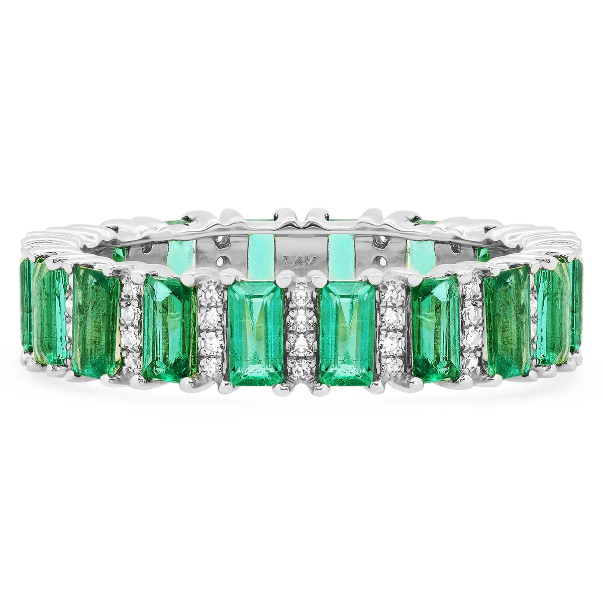 Emerald Cut Emeralds with Diamond Accents Eternity Band Ring