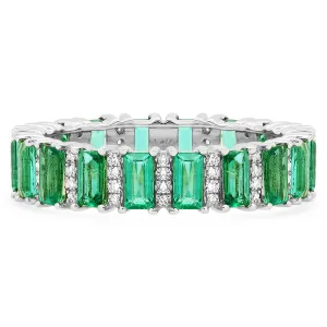 Emerald Cut Emeralds with Diamond Accents Eternity Band Ring