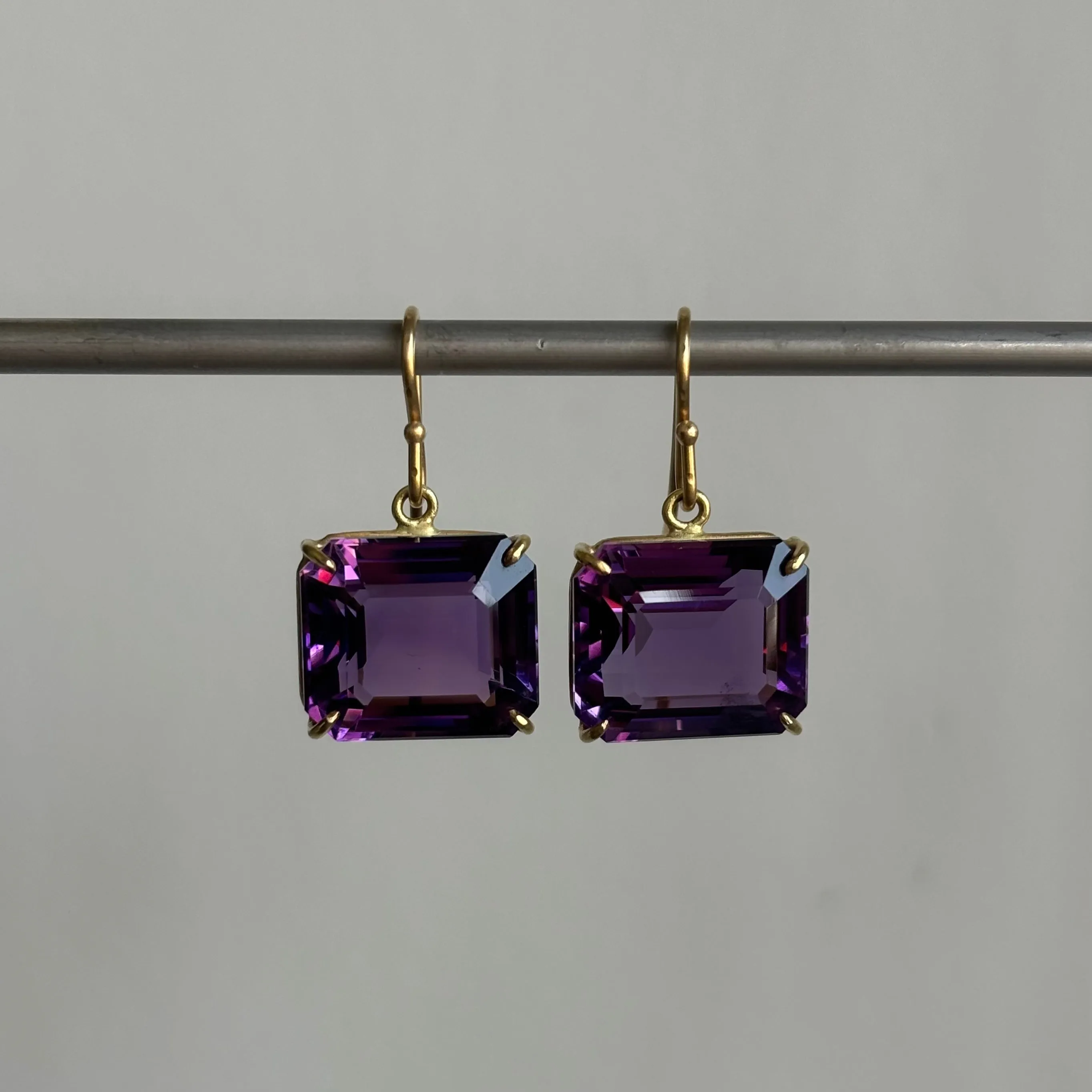 Emerald Cut Violet Amethyst Cube Earrings