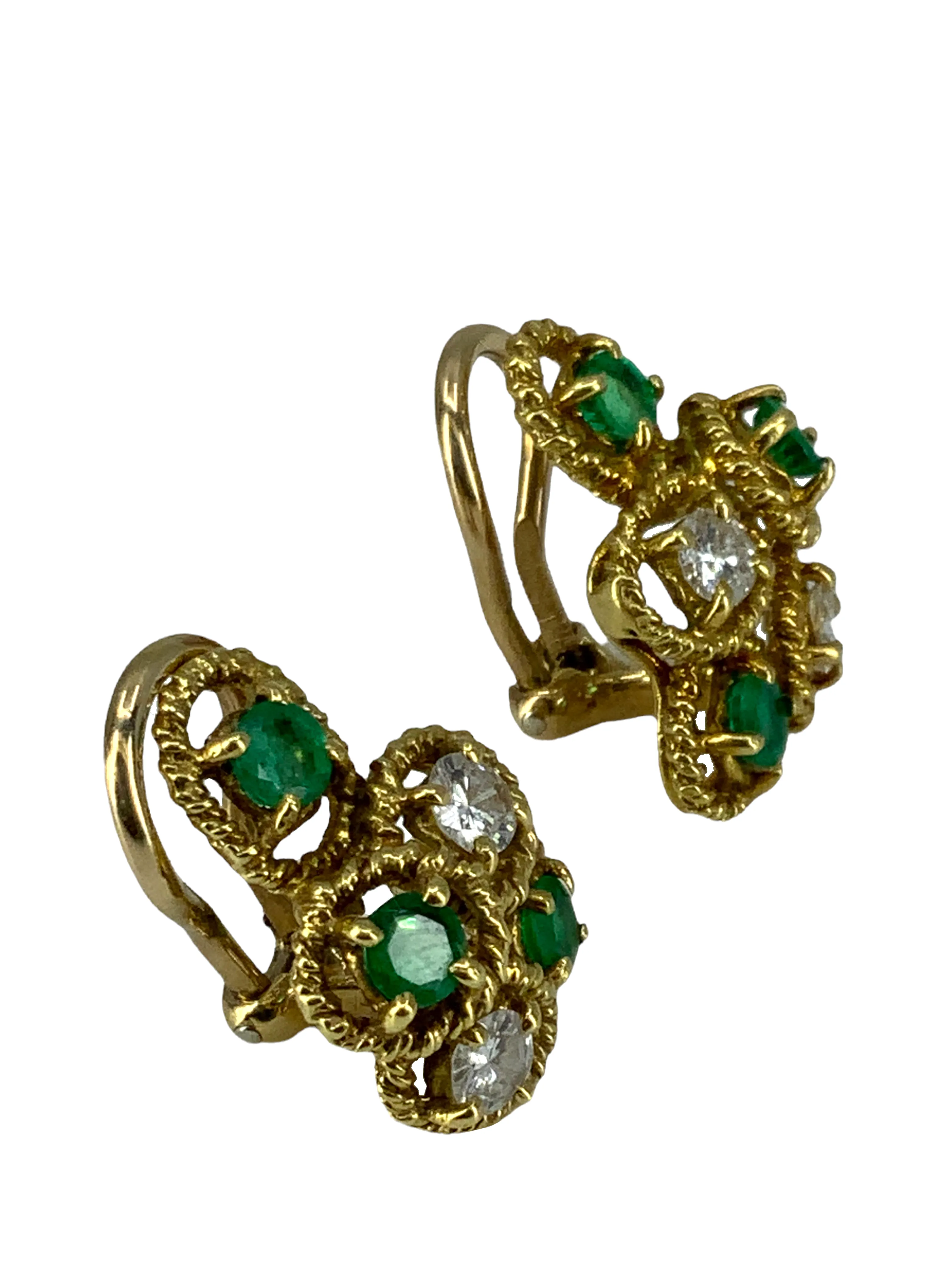 Emerald Diamond Gold Clip-On Earrings