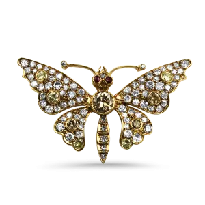 Estate 14K Yellow Gold Diamond Butterfly Brooch