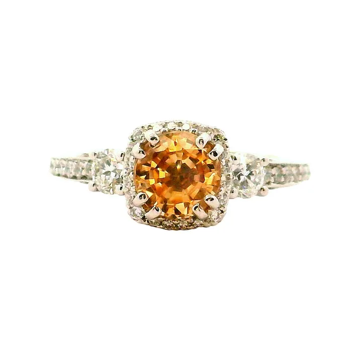 Estate Peach Topaz and Diamond Ring in 18K White Gold