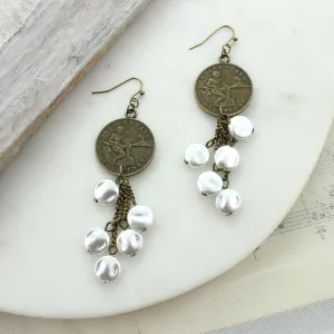 Flat Pearl & Coin Earrings