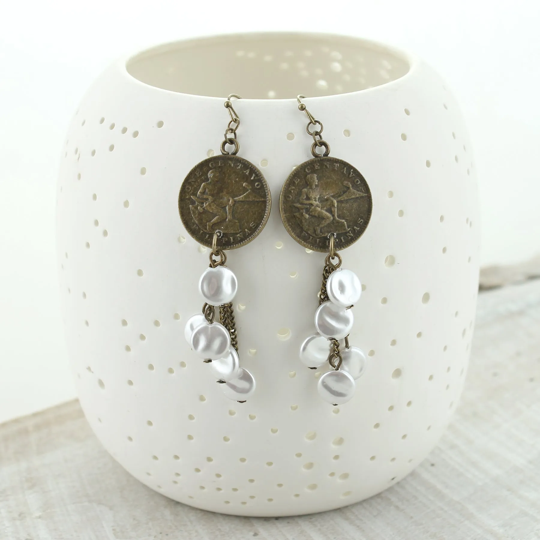 Flat Pearl & Coin Earrings