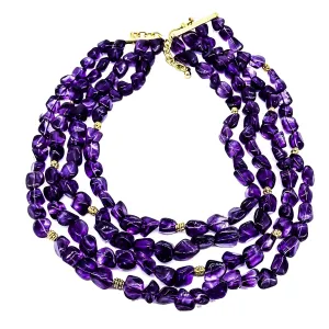 Four Strand Amethyst Torsade Bead necklace with Filigree Rondelles