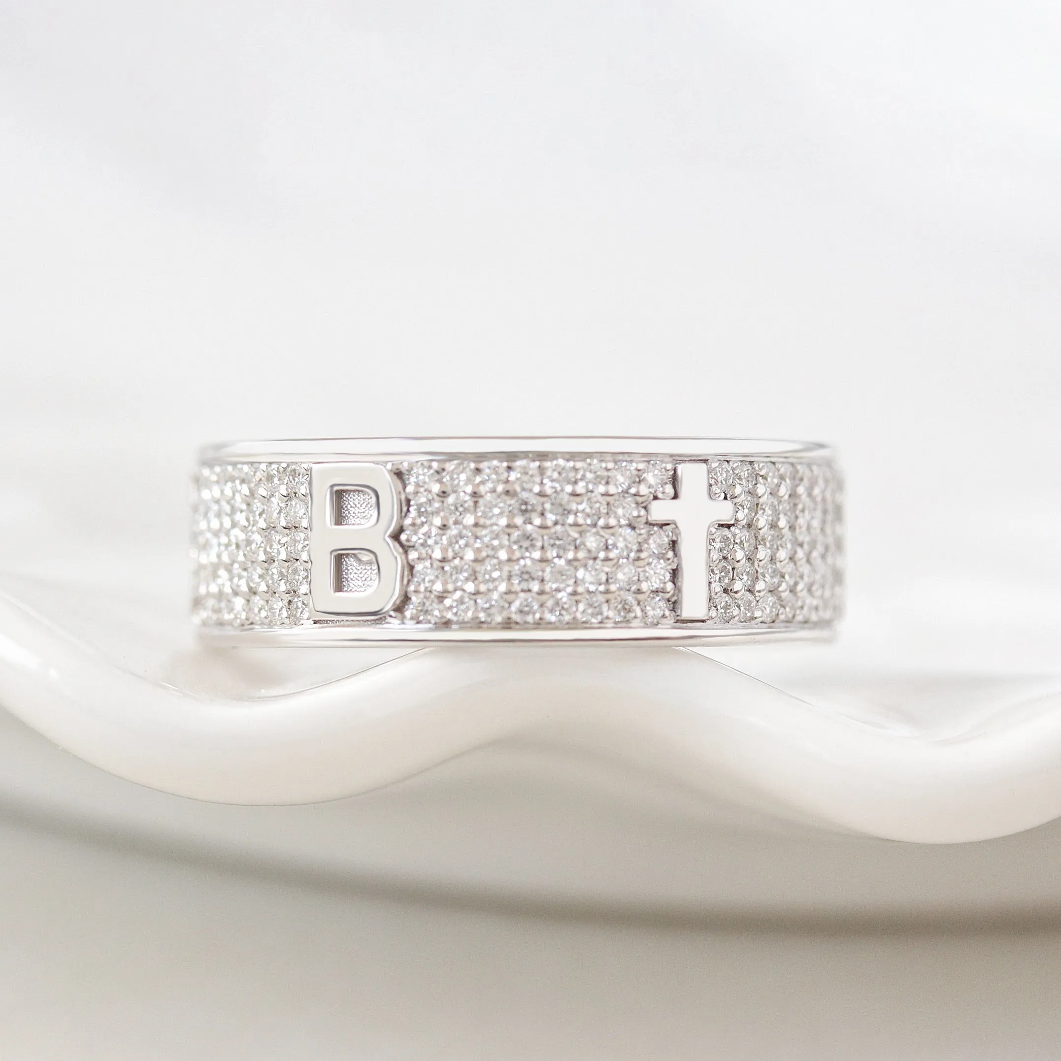 Fully Personalized Five Initials Unisex Wedding Diamond Ring