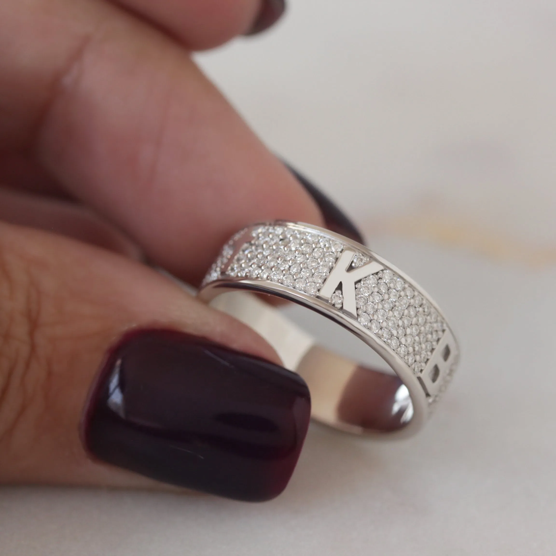 Fully Personalized Five Initials Unisex Wedding Diamond Ring