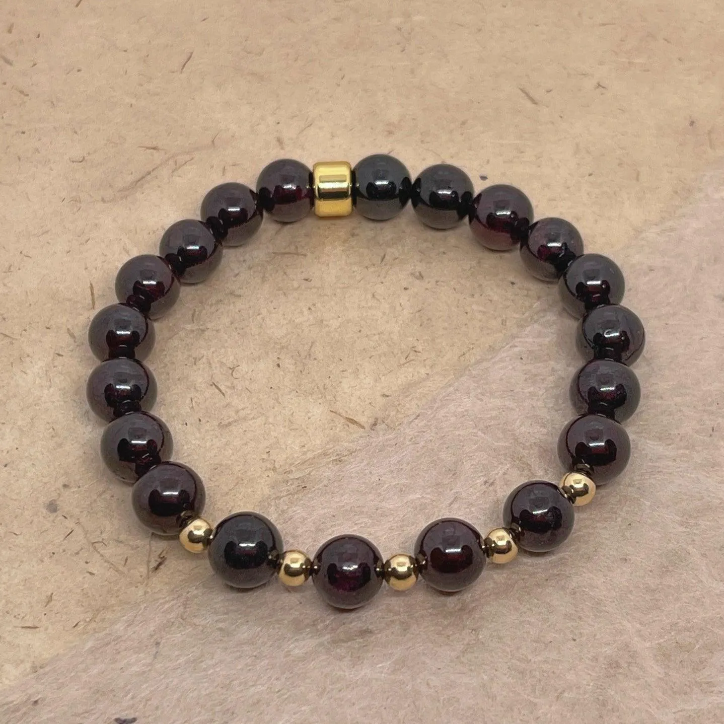 Garnet Gemstone Bracelet 8mm - Garnet and Gold Harmony