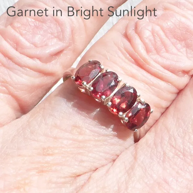 Garnet Ring with 4 Faceted Ovals, 925 Silver, s4