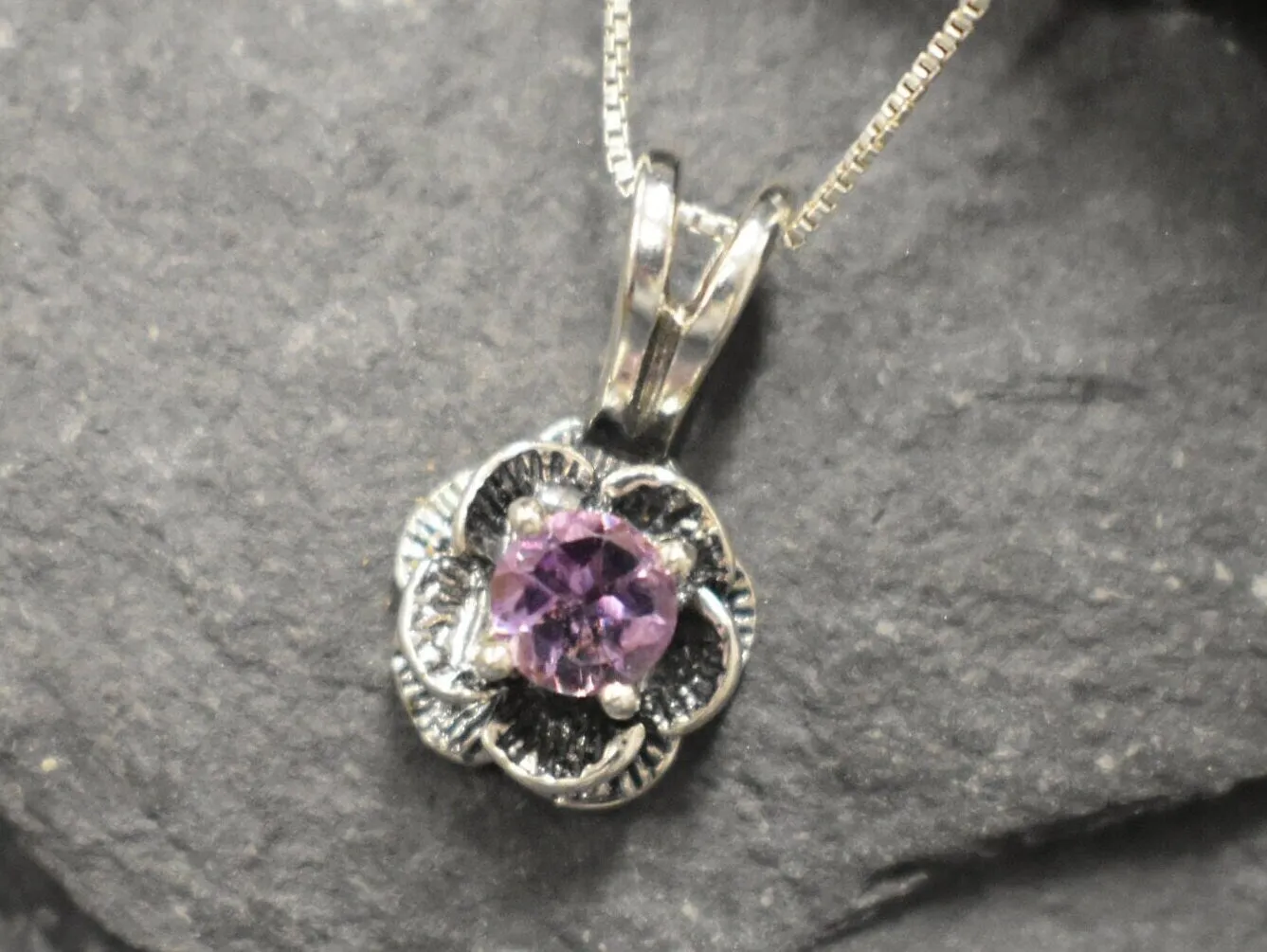 Genuine Amethyst Necklace - Purple Flower Pendant - February Birthstone Necklace