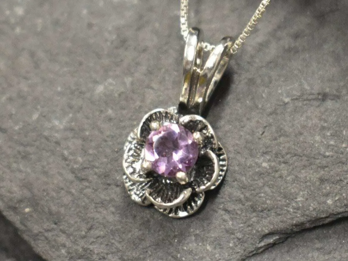 Genuine Amethyst Necklace - Purple Flower Pendant - February Birthstone Necklace