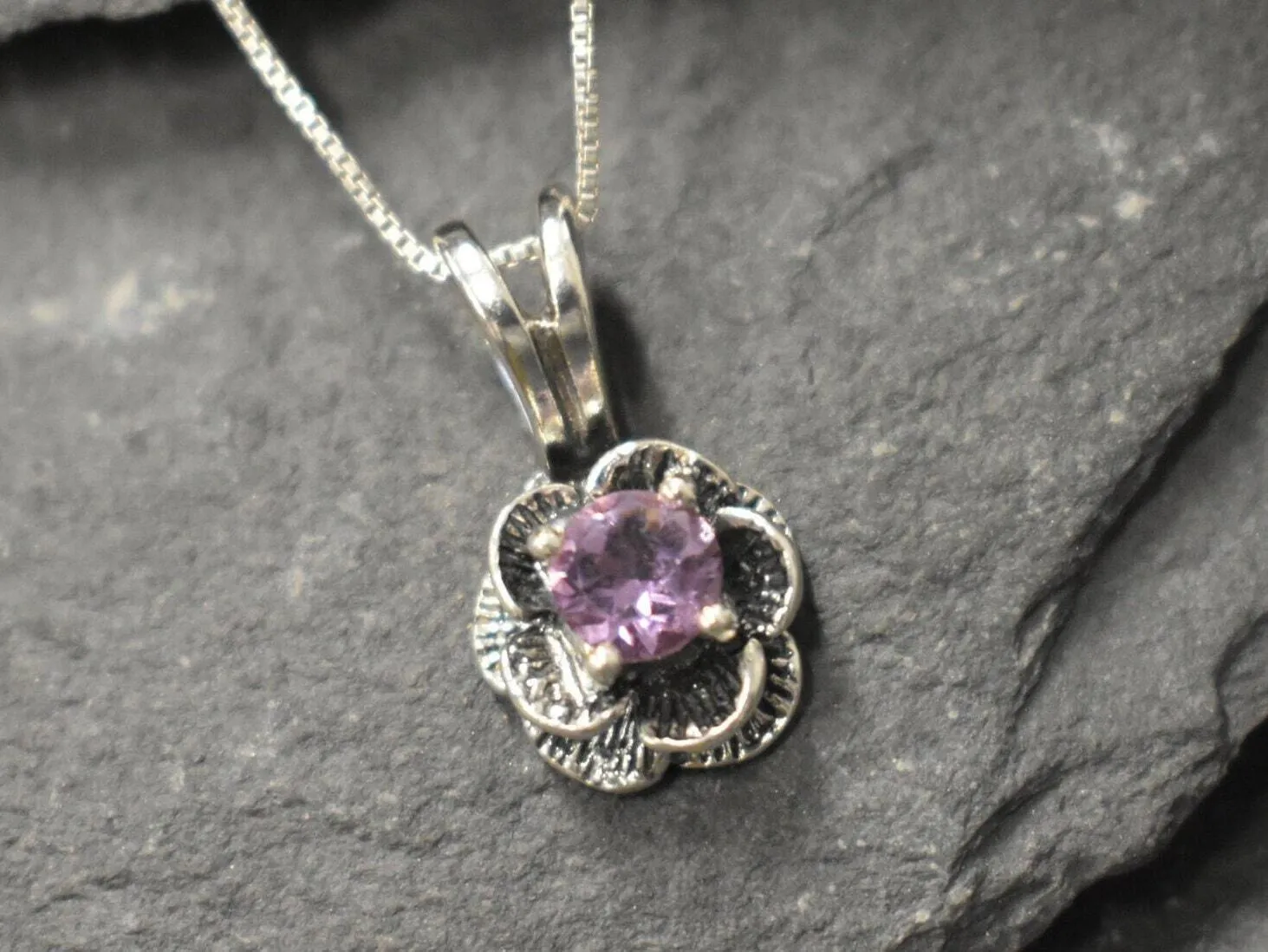 Genuine Amethyst Necklace - Purple Flower Pendant - February Birthstone Necklace