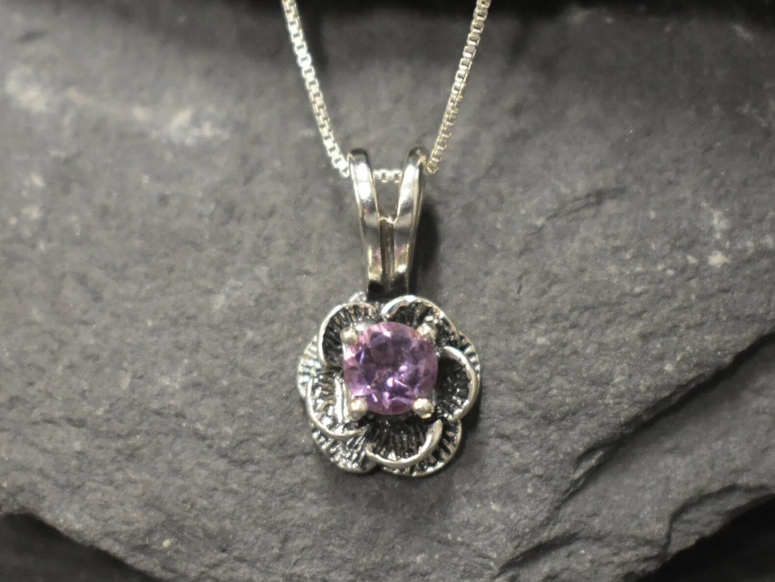 Genuine Amethyst Necklace - Purple Flower Pendant - February Birthstone Necklace