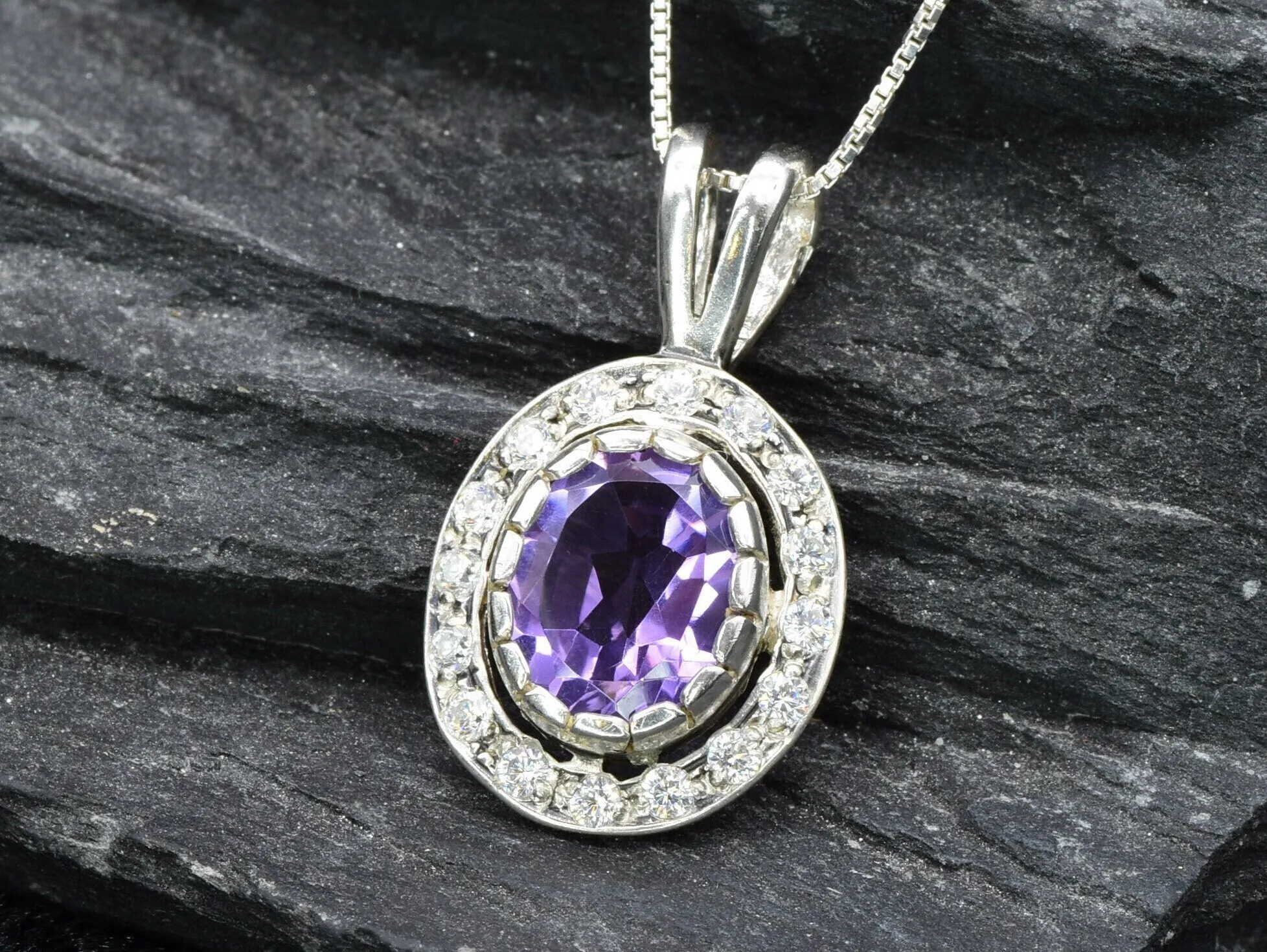 Genuine Amethyst Necklace - Purple Victorian Pendant, February Birthstone Necklace