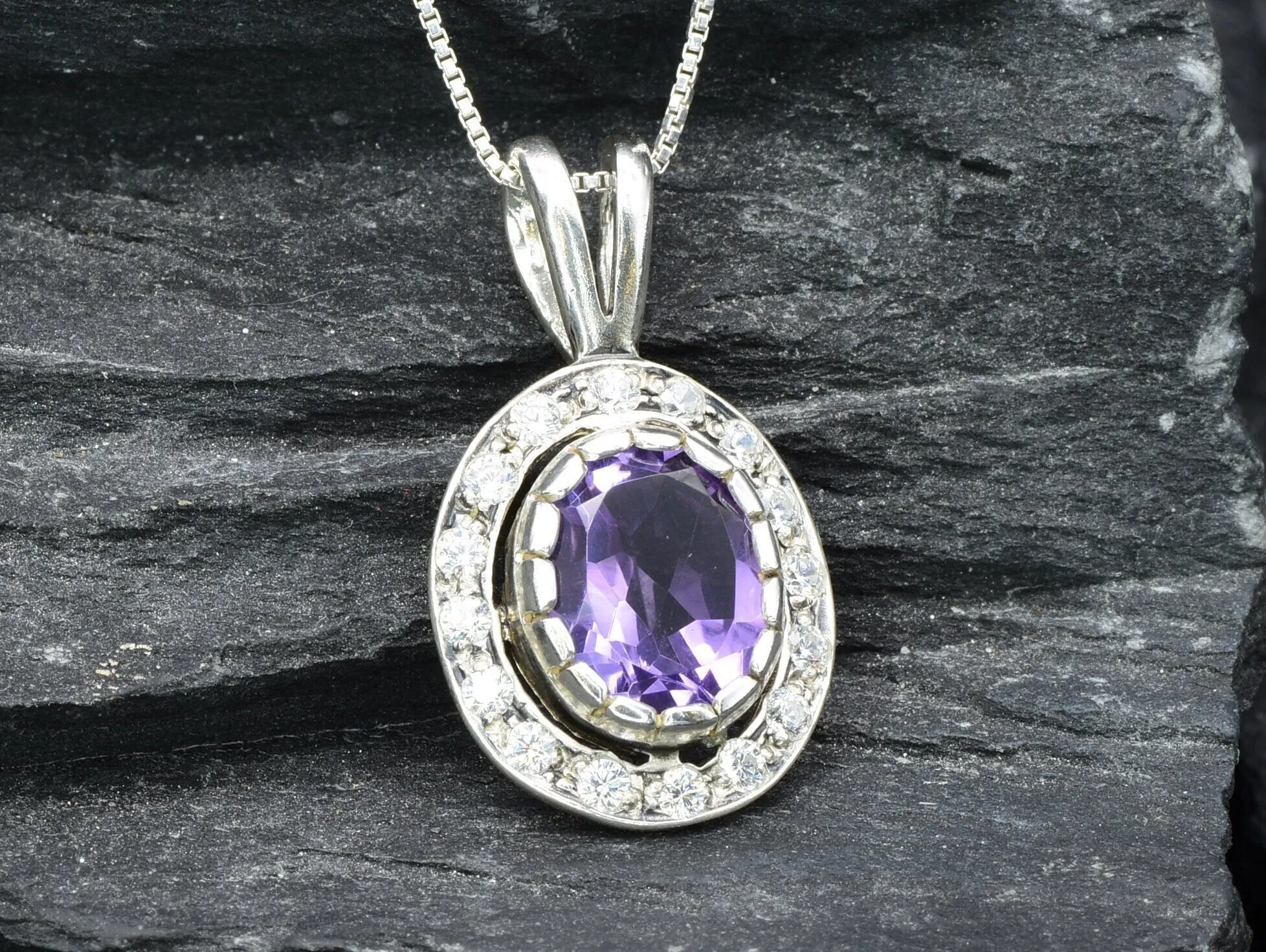 Genuine Amethyst Necklace - Purple Victorian Pendant, February Birthstone Necklace