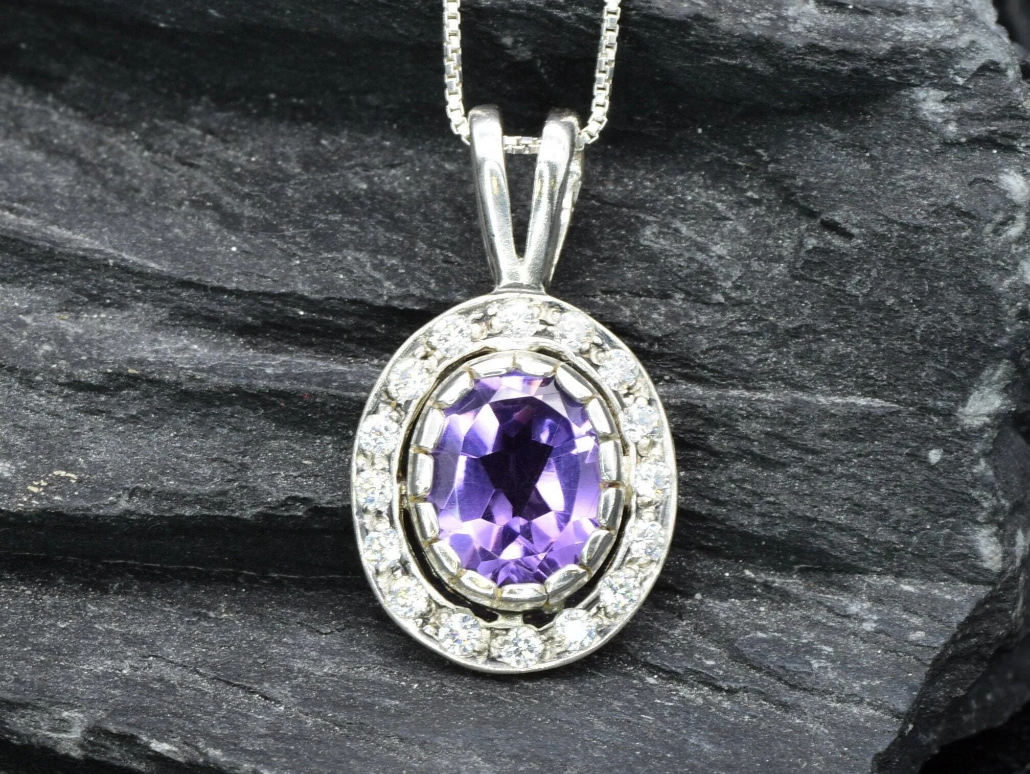 Genuine Amethyst Necklace - Purple Victorian Pendant, February Birthstone Necklace