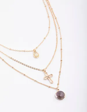 Gold Amethyst Multi Cross Necklace