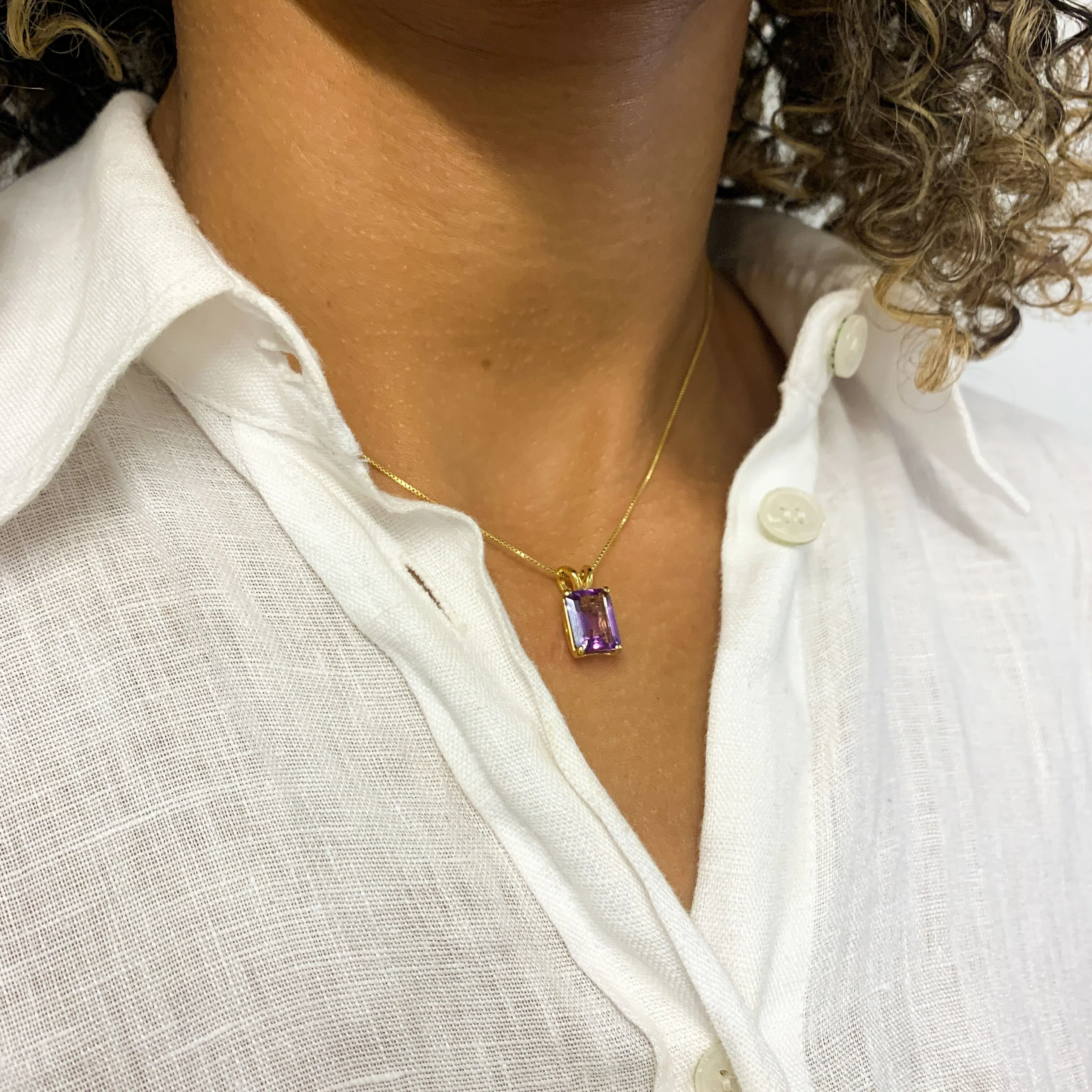 Gold Amethyst Pendant - Natural Amethyst Necklace - Purple Gold Pendant