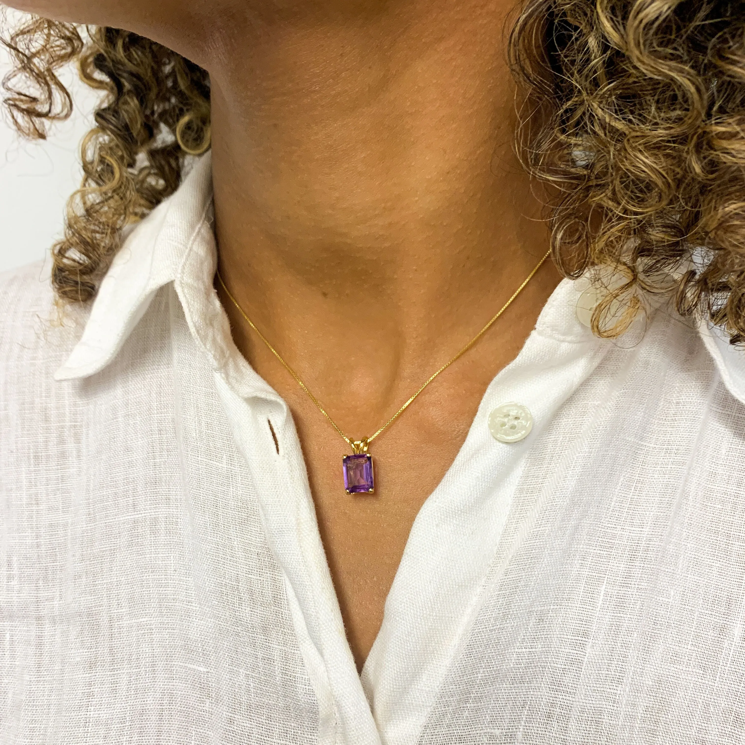 Gold Amethyst Pendant - Natural Amethyst Necklace - Purple Gold Pendant