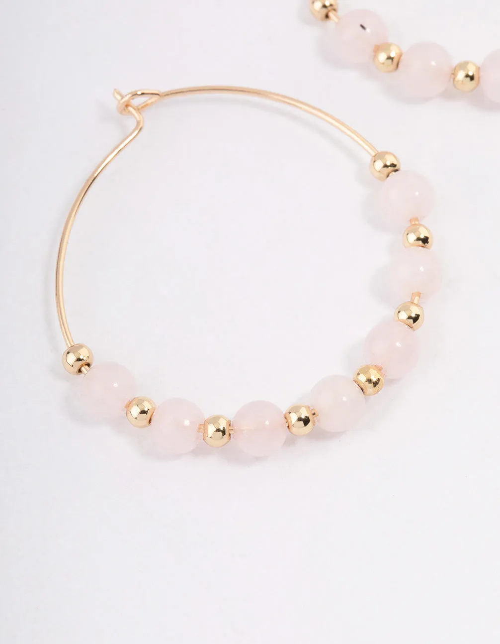 Gold Rose Quartz Mixed Beaded Hoop Earrings